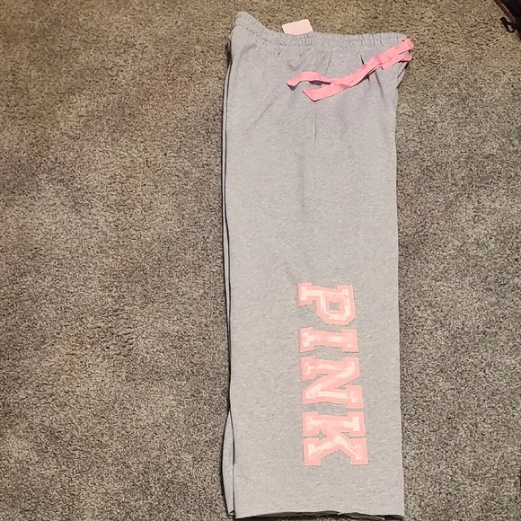 LoveShackFancy Gray Wide Leg Sweatpants with Pink Accents - Picture 11 of 14